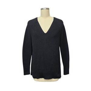 Athleta Black V Neck Ribbed Sweater Long Sleeve Casual Comfort Size Small